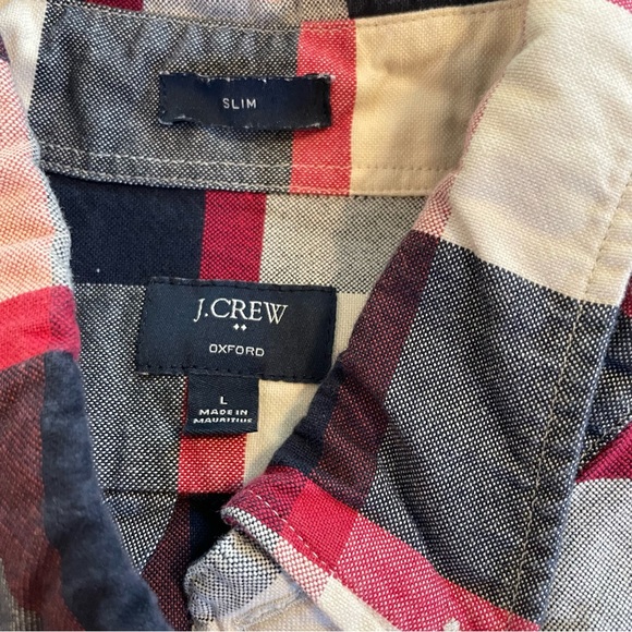 JCrew Oxford red navy blue plaid button down causal men shirt size large slim - Picture 5 of 5